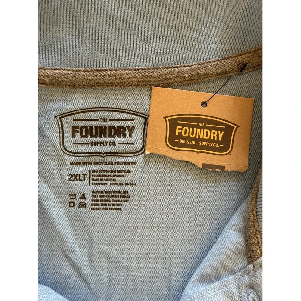 New The Foundry Supply Co. Light Blue Polo Shirt Short Sleeve Men's 2XLT Tall